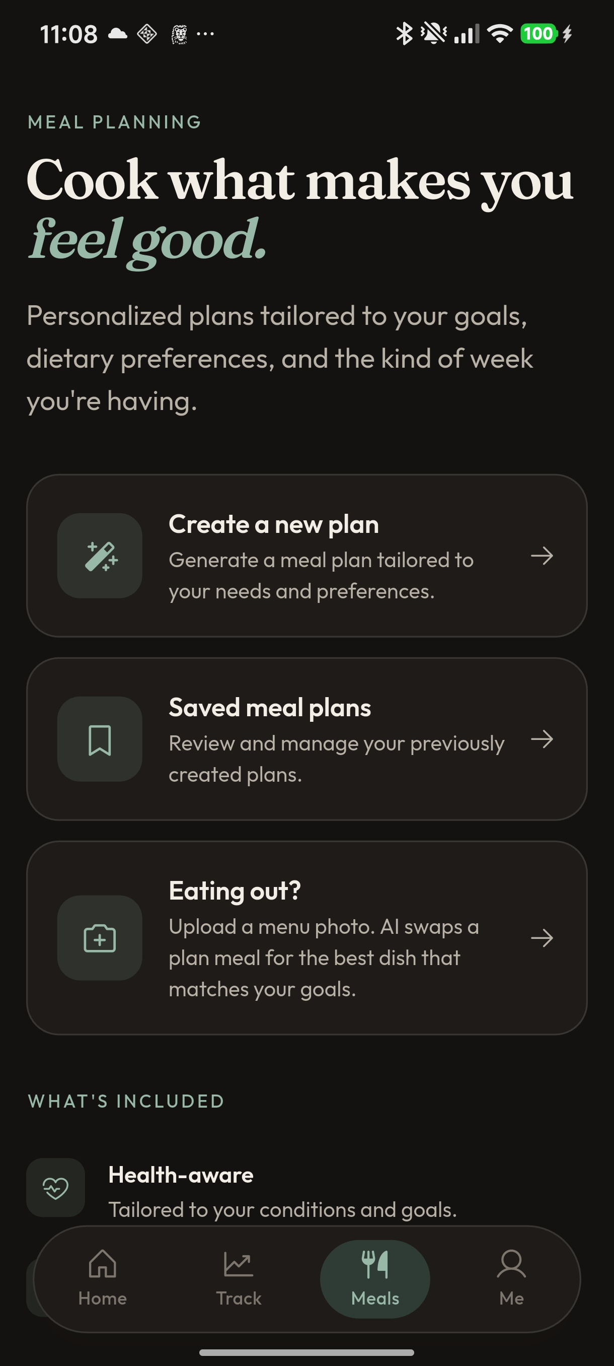 Meal Planning home screen